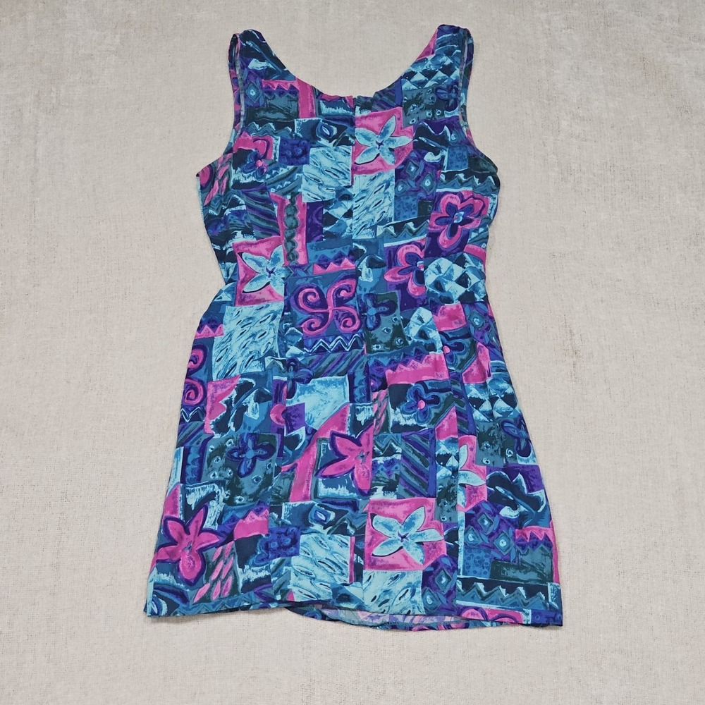 Vintage Rampage Tropical Hawaiian Print Sleeveless Bodycon Faux Wrap Dress Sz M - Picture 2 of 8